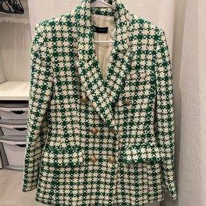 Green & Cream double breasted Zara Blazer Medium worn once